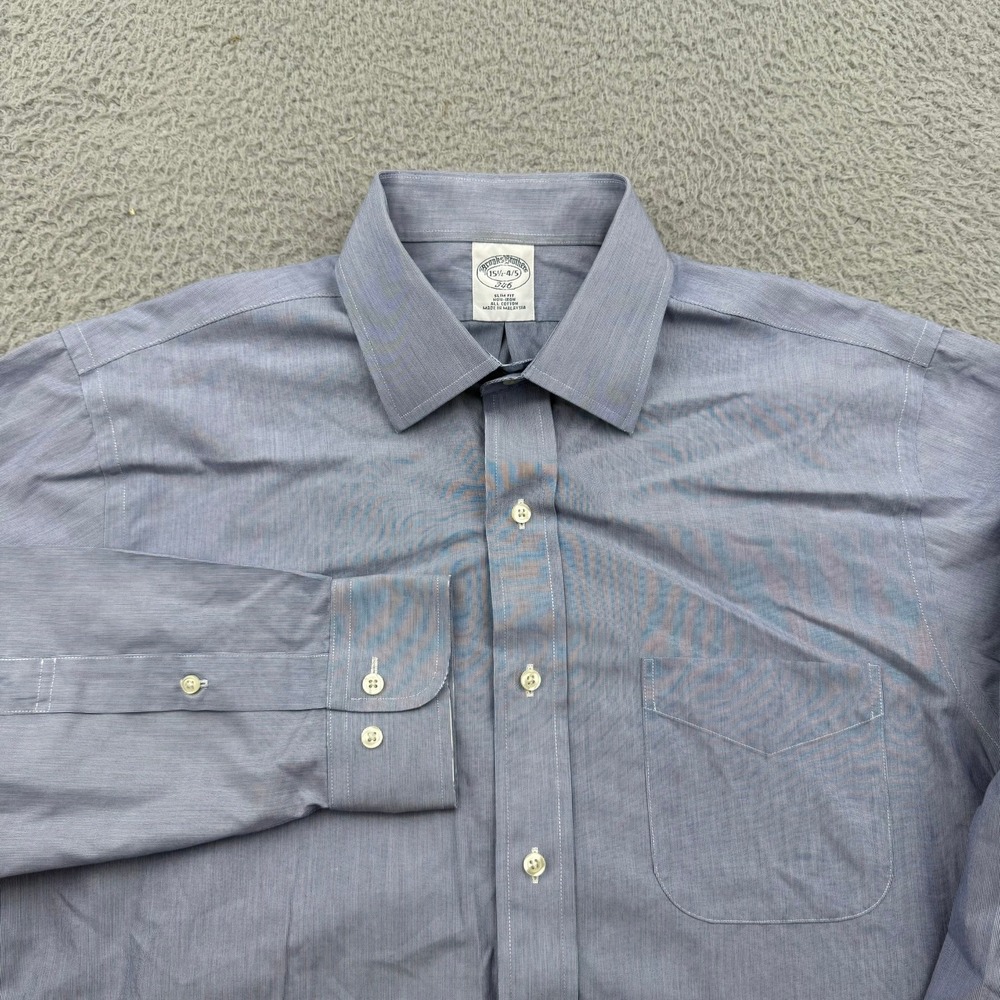 Brooks Brothers 346 Dress Shirt Mens 15.5 34/35 Blue Stripe Slim Fit Non-Iron